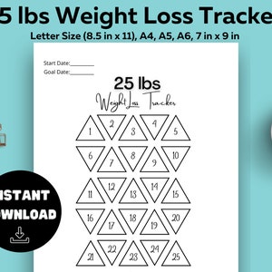 25 lbs Weight Loss Tracker, Goal Planner, Weight Challenge, Tracker Planner, PNG, Letter Size, A4, A5, A6, 7 x 9