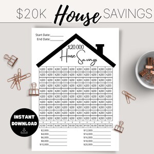 20k Savings Challenge House Tracker Instant Download Printable - Etsy