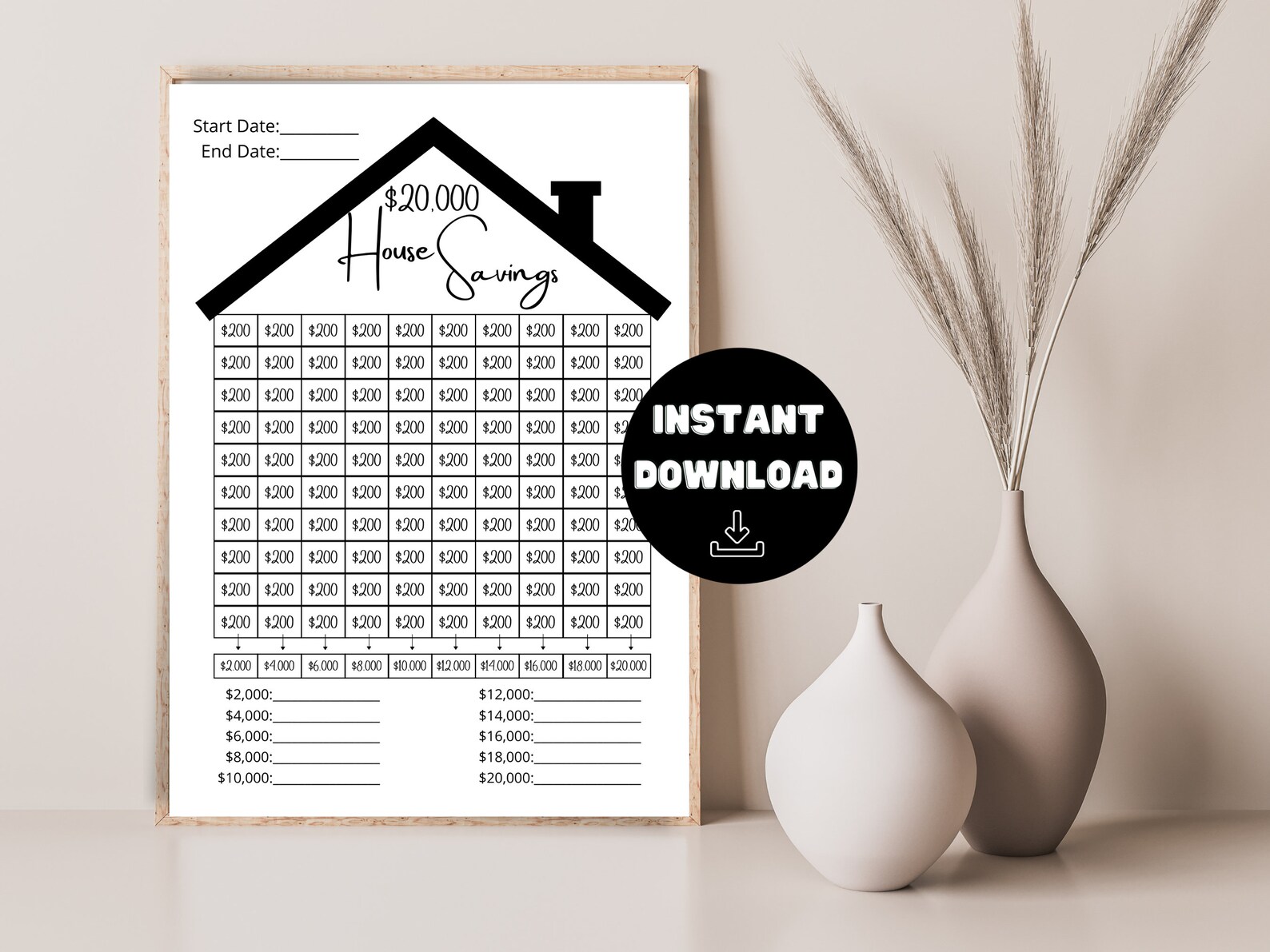 20k Savings Challenge House Tracker Instant Download Printable - Etsy