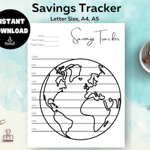 World Savings Tracker, Printable, Savings Goal, Savings Challenge, Tracker Planner, Coloring World savings tracker