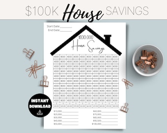 100k House Savings Challenge Tracker Printable (PDF)