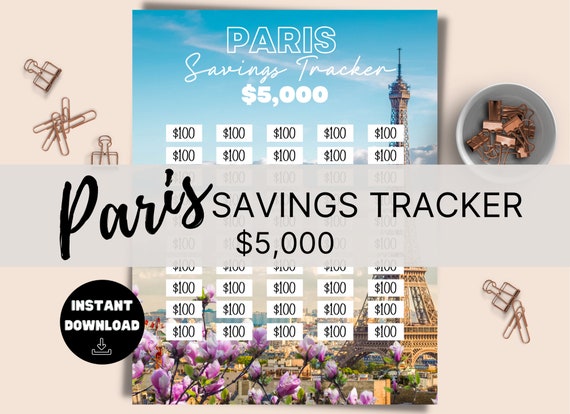 5k Paris Savings Tracker, Printable, Savings Goal, Vacation Tracker, Tracker Planner, 5000 travel goal, PNG, Letter Size