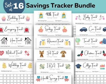 Sinking Funds Savings Tracker Bundle: 16 Printable Budgeting Pages (PNG)