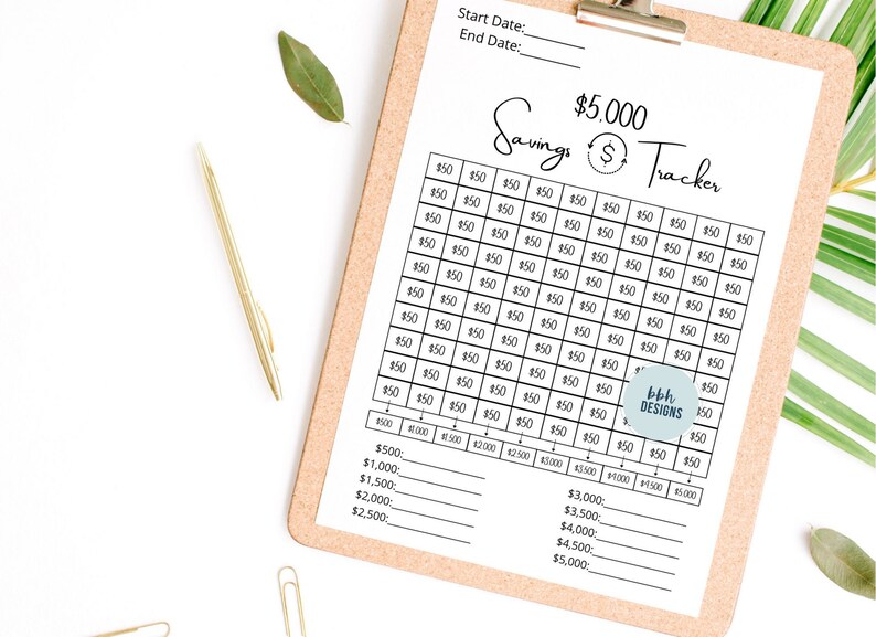 5k Savings Tracker, Printable, Savings Goal, Savings Challenge, 5,000 Tracker Planner, Letter Size, A5, A4 image 2