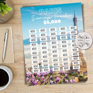 5k Paris Savings Tracker, Imprimible, Savings Goal, Vacation Tracker, Tracker Planner, 5000 travel goal, PNG, Letter Size imagen 6