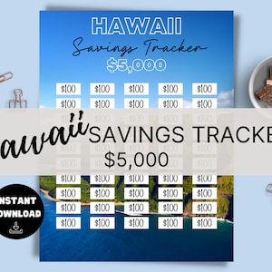 5k Hawaii Savings Tracker, Printable, Savings Goal, Vacation Tracker, Tracker Planner, 5000 travel goal, PNG, Letter Size