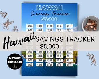5k Hawaii Savings Tracker, Imprimible, Savings Goal, Vacation Tracker, Tracker Planner, 5000 travel goal, PNG, Letter Size