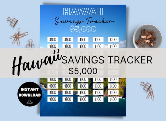 5k Hawaii Savings Tracker, Printable, Savings Goal, Vacation Tracker, Tracker Planner, 5000 travel goal, PNG, Letter Size