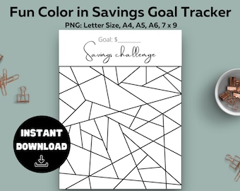 Printable Savings Goal Tracker: Fun Color-In Challenge (Digital Download)