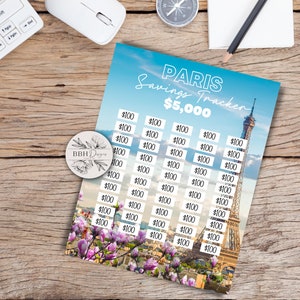 5k Paris Savings Tracker, Imprimible, Savings Goal, Vacation Tracker, Tracker Planner, 5000 travel goal, PNG, Letter Size imagen 7
