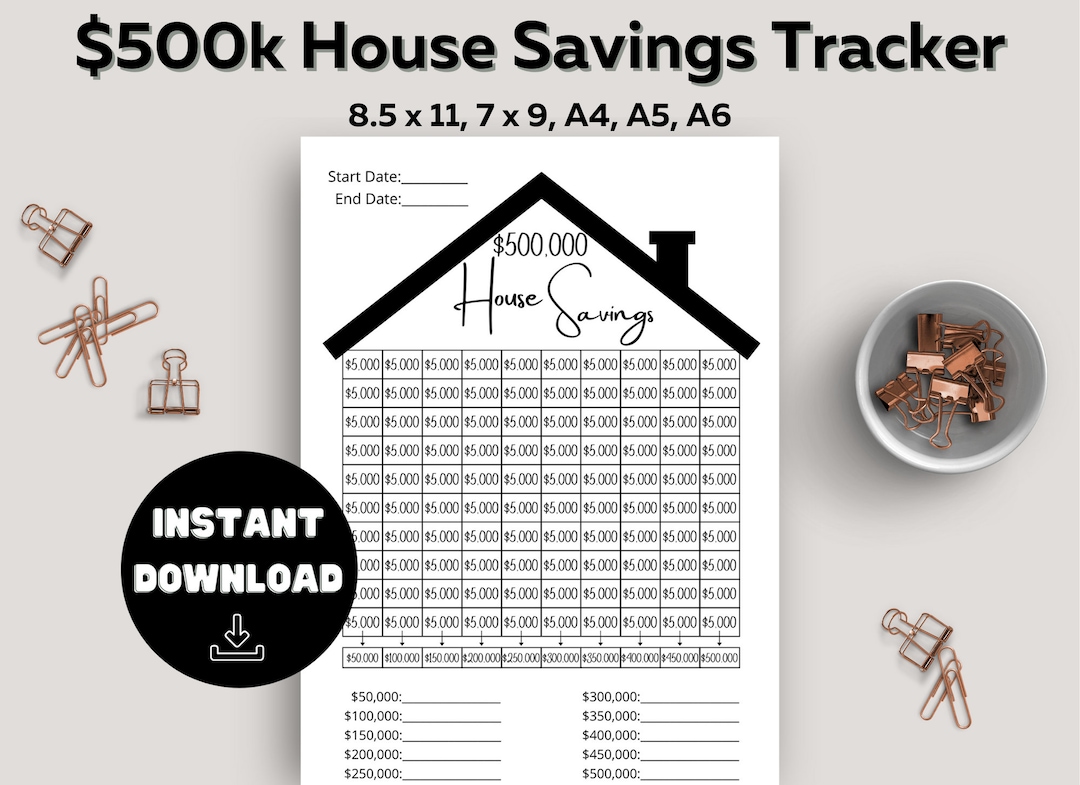 500k House Savings Tracker Instant Download Printable Savings Goal