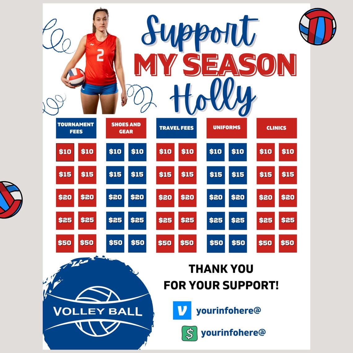 Custom Volleyball Fundraiser Template: Sports Season Sheet (digital ...