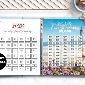 5k Paris Savings Tracker, Imprimible, Savings Goal, Vacation Tracker, Tracker Planner, 5000 travel goal, PNG, Letter Size imagen 4