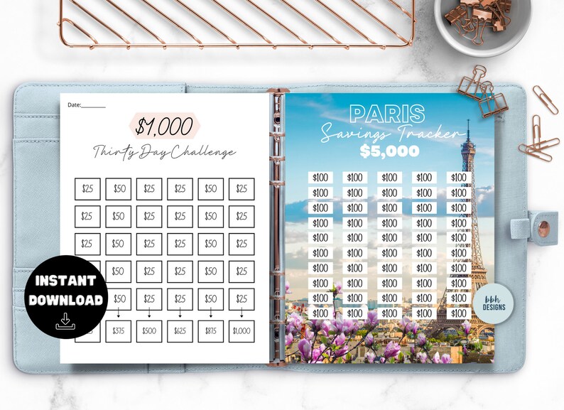 5k Paris Savings Tracker, Imprimible, Savings Goal, Vacation Tracker, Tracker Planner, 5000 travel goal, PNG, Letter Size imagen 4