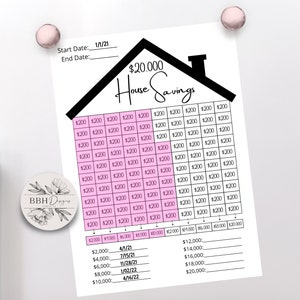 20k Savings Challenge House Tracker Instant Download Printable - Etsy