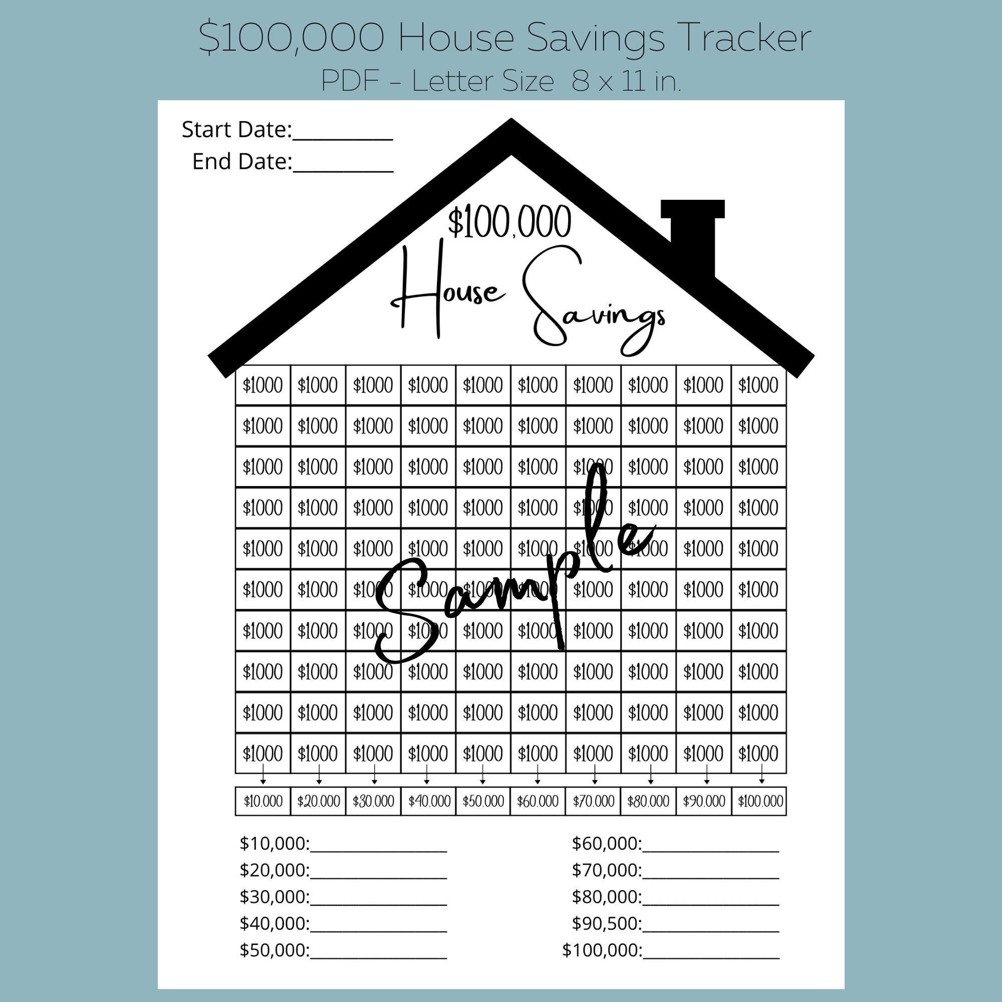 100k House Savings Tracker Printable Savings Goal New House Etsy