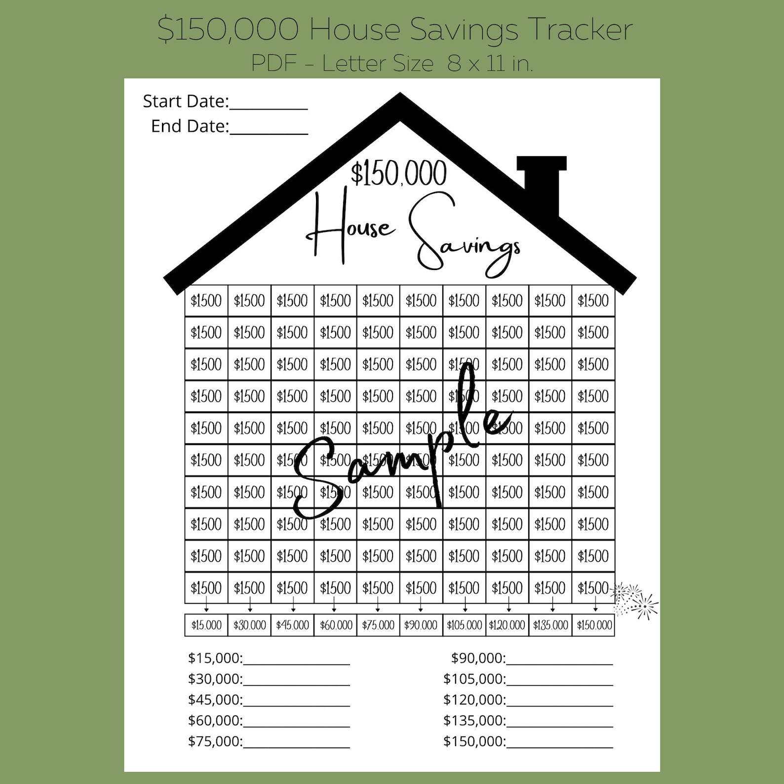 150k House Savings Tracker, Printable, Savings Goal, New House Tracker