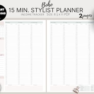 15 MIN Wochenplaner, Hair Stylist, Nail Tech, Make-up Artist, Tagesplaner, druckbare Letter-Größe