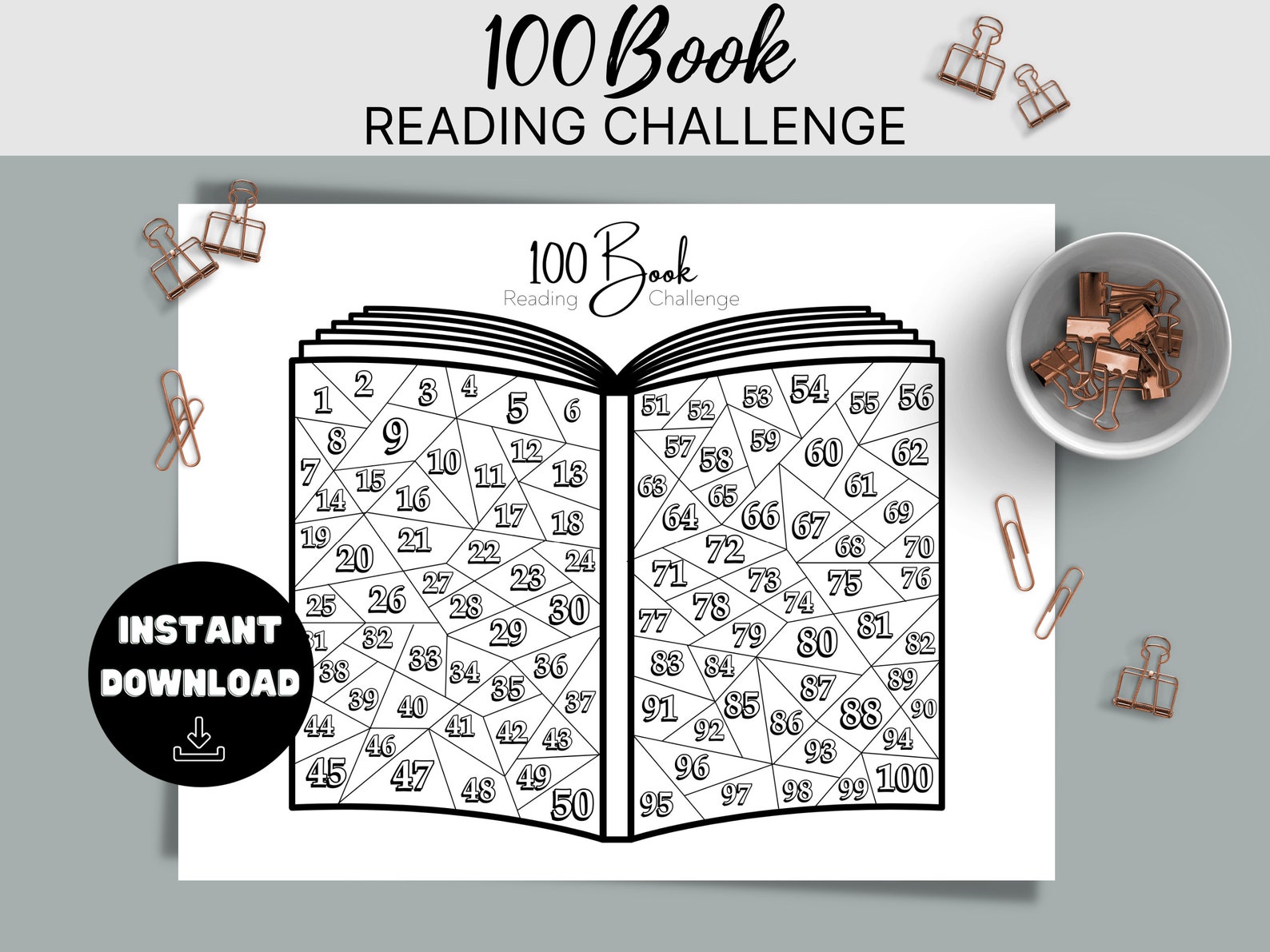100 Book Reading Challenge Printable Inserts, Summer Reading, Happy ...