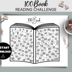 100 Book Reading Challenge Inserti stampabili, Lettura estiva, Happy Planner, Color in book log Instant Download, obiettivo di lettura bullet