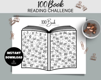 100 Book Reading Challenge Printable Inserts, Summer Reading, Happy Planner, Color in book log Instant Download, reading goals bullet