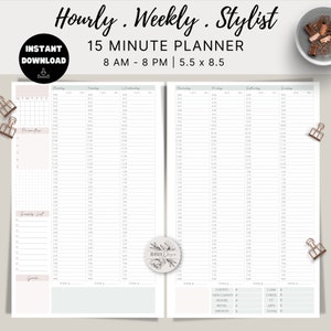 15 MIN Weekly Income Planner Hair Stylist Nail Tech salon Daily Planner Printable 1/2 Letter size 5.5x8.5, 2 pages appointment calenders