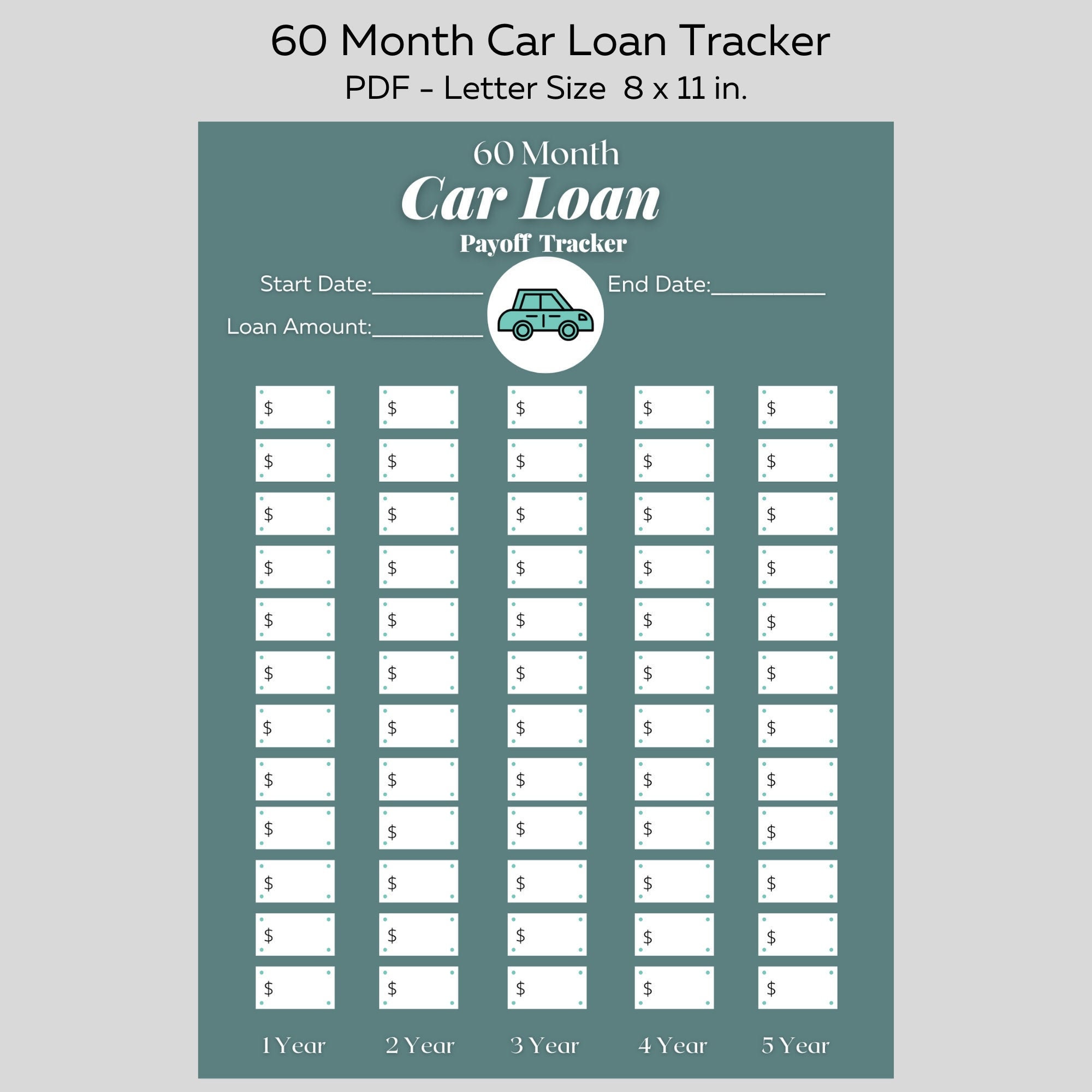 60 Month Car Loan Tracker Printable Savings Goal Car Debt Etsy UK