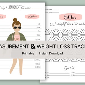 50 lbs Weight Loss Tracker & MEASUREMENT TRACKER BUNDLE, Goal Planner, Weight Challenge
