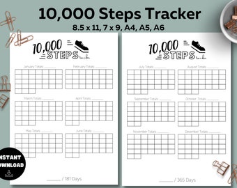 10,000 Steps Tracker Goal Planner Inserts Exercise Workout Challenge Fitness Log Habit Tracker by month Step counter log Printable Planner