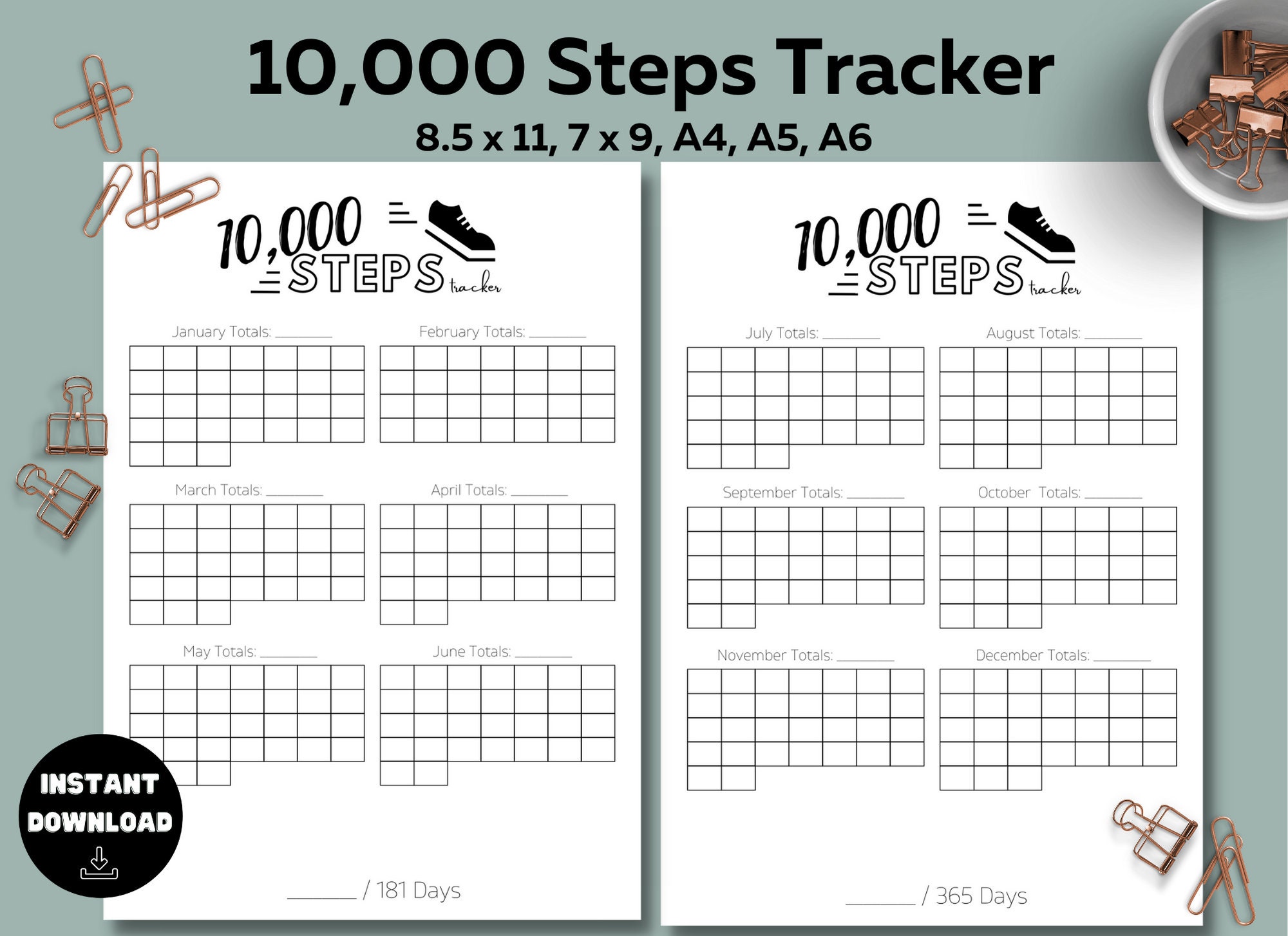 10,000 Steps Tracker Goal Planner Inserts Exercise Workout Challenge Fitness Log Habit Tracker