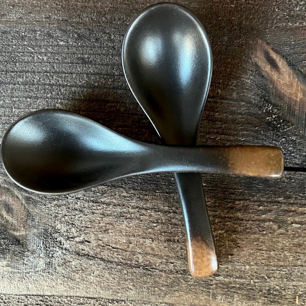 Stoneware Ceramic Soup Spoons Set of 2 Black OR Speckled White Tea Mixing Spoon, Ceramic Japanese Rustic Retro Food Prop Photography
