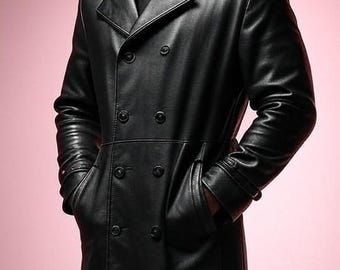 Genuine Leather Hooded Trench Coat For Men & Women - Unisex Full Length Leather Trench - Premium Leather Overcoat With Detachable Hood