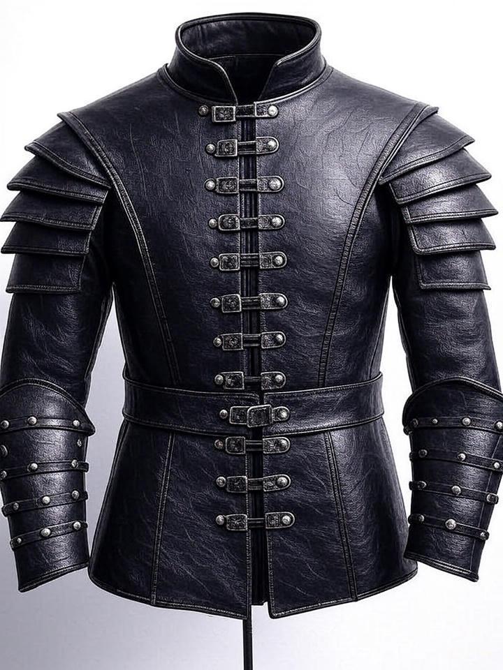 【超希少】DEATHMASK◆MEDIEVAL MODULAR JACKET Black Leather Armor Jacket Men | Medieval Fantasy Cosplay Costume