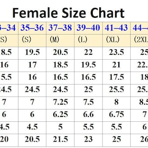 May include: A female size chart with measurements in inches. The chart includes sizes XS to 3XL, with chest measurements ranging from 18.5 to 27 inches, and waist measurements from 16 to 24.5 inches.