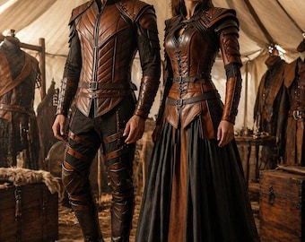 Conjunto de armadura de cuero hecha a mano, traje de guerrero de cosplay de caballero vikingo, conjunto de disfraz de armadura de cuero medieval para hombres y mujeres.