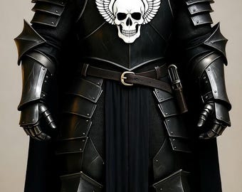 Dark Knight-pantserkostuum met schedelborstplaat | Gotische middeleeuwse leren LARP-cosplayoutfit