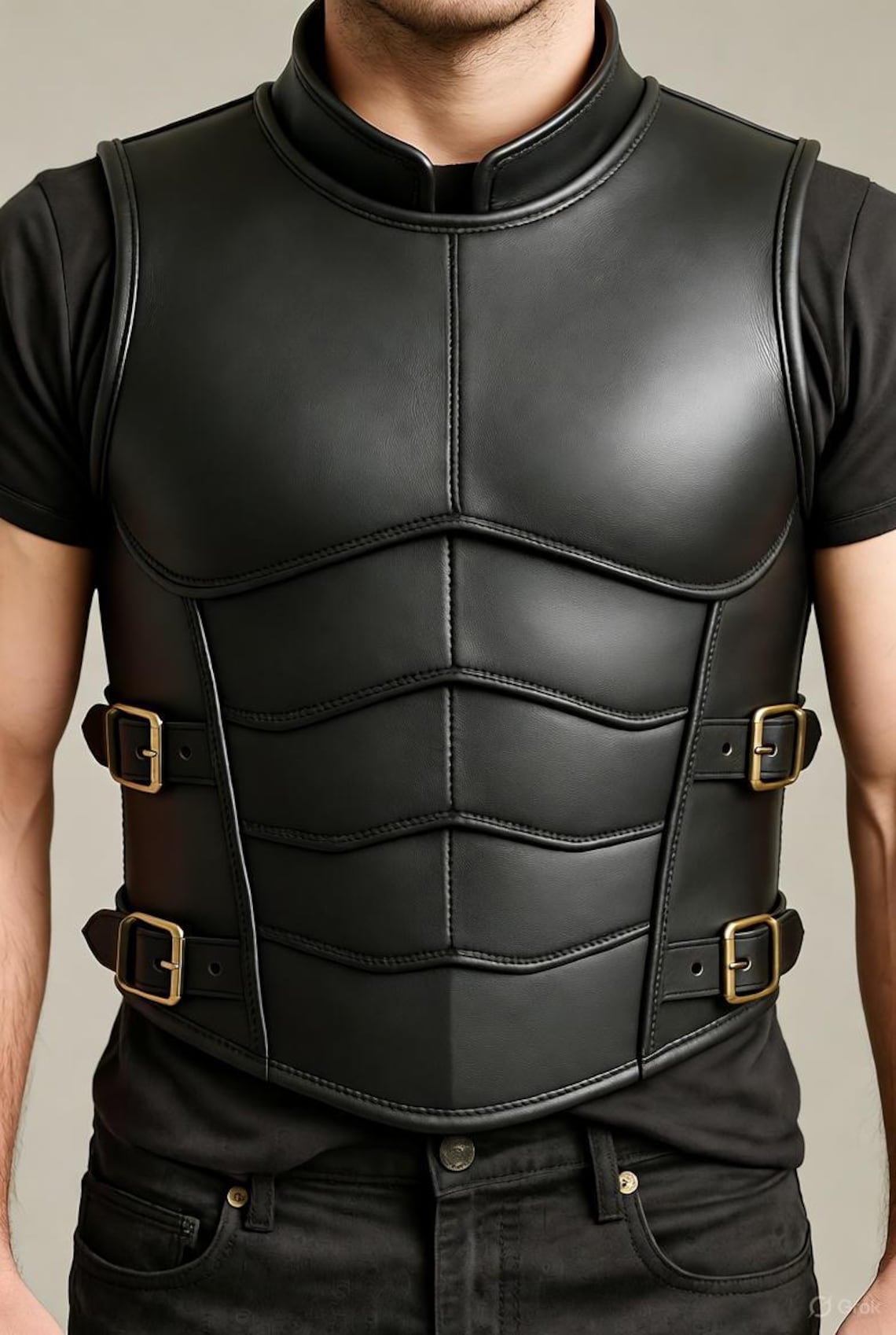 Black Leather Armor Vest, Geometric Medieval Cuirass, LARP Chest Armor ...