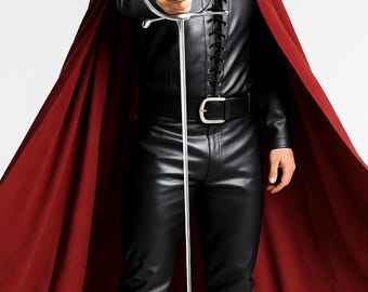 Zorro Leather Costume with Cape, Hat and Mask, Complete Hero Cosplay Outfit, Renaissance Fair, LARP, Halloween Costume, Mens Swashbuckler