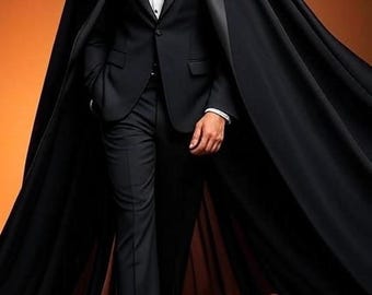 Traje de boda largo hasta el suelo para hombre, chal hecho a mano, ropa formal gótica, atuendo de novio, traje renacentista, novio de fantasía, traje de gala con capa.