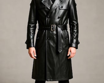 Genuine Leather Men Trench Coat, Gothic Leather Black Coat, Real Leather Winter Coat, Stylish Black Leather Outfit, Gift for Him, Long Coat