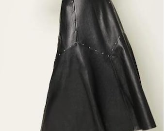 Black Studded Leather Maxi Skirt, Long High Waist Statement Skirt, Gothic Punk Rock Fashion, Vegan Leather Midi Skirt, Alternative Clothing