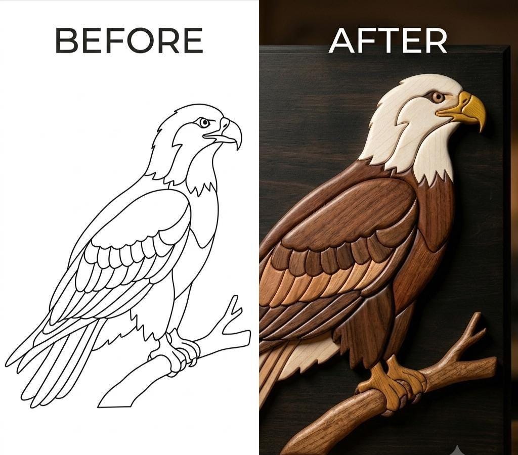 Sitting Eagle Intarsia Pattern PDF | Bald Eagle Woodworking Plan ...