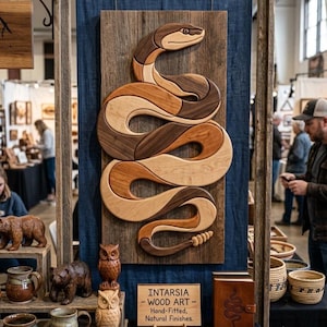 Snake Intarsia Pattern PDF | Rattlesnake Woodworking Template | Scroll Saw Wood Art DIY Digital Download