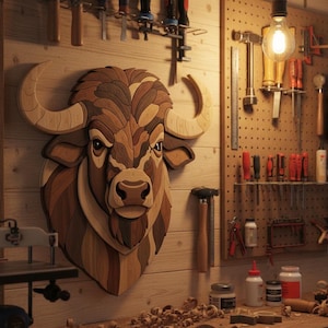 Buffalo Head Intarsia Pattern PDF, Bison Scroll Saw Pattern, Wildlife Woodworking Template, DIY Wood Wall Art, Printable Pattern