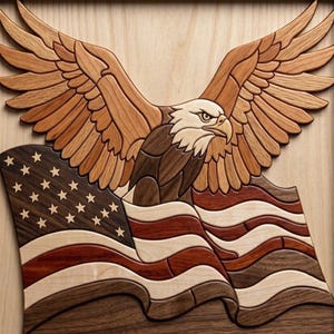 Bald Eagle Flag Intarsia Pattern PDF, Patriotic Wood Wall Art, Scroll Saw Template, American Eagle DIY Woodworking Plan