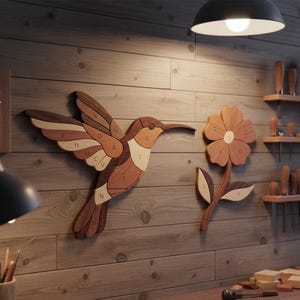Hummingbird Intarsia Pattern | Scroll Saw Woodworking Template | Bird Wood Art PDF | DIY Wooden Wall Decor | Digital Download