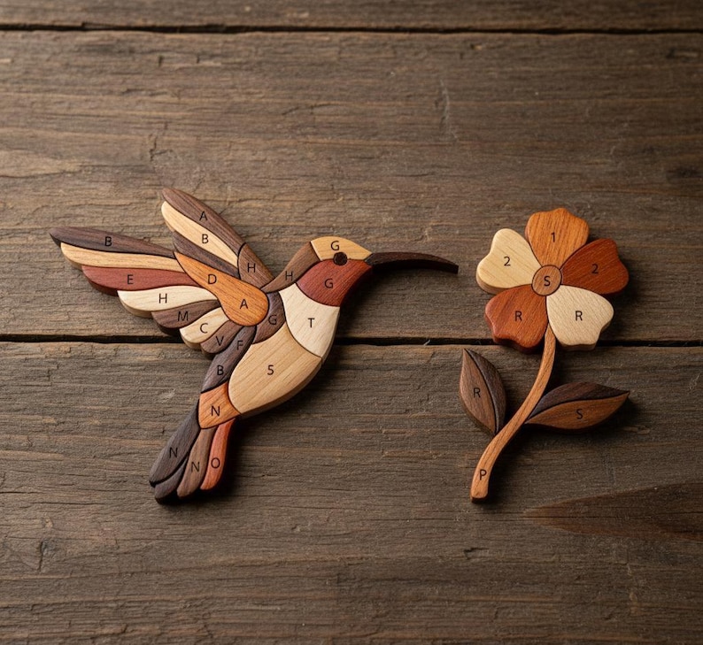 Hummingbird Intarsia Pattern | Scroll Saw Woodworking Template | Bird ...