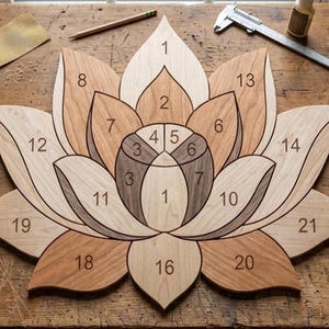 Lotus Intarsia Pattern PDF | Wooden Lotus Wall Art | DIY Woodworking Project | Beginner Friendly | Zen Decor Gift