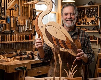 Heron Intarsia Wood Pattern | Standing Heron Scroll Saw Template | Wildlife Woodworking PDF | Easy Beginner Friendly Design