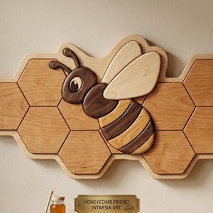 Bee Intarsia Pattern PDF | Honeycomb Scroll Saw Template | Beginner Woodworking Project | Easy Animal Intarsia | DIY Wood Art Plan